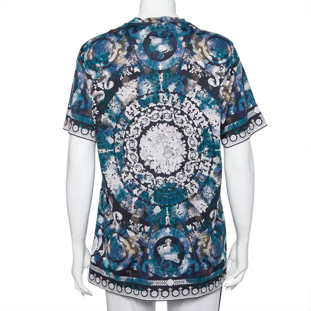 Versace Blue Printed Cotton Oversized Crewneck T-Shirt S For Women - Image 3
