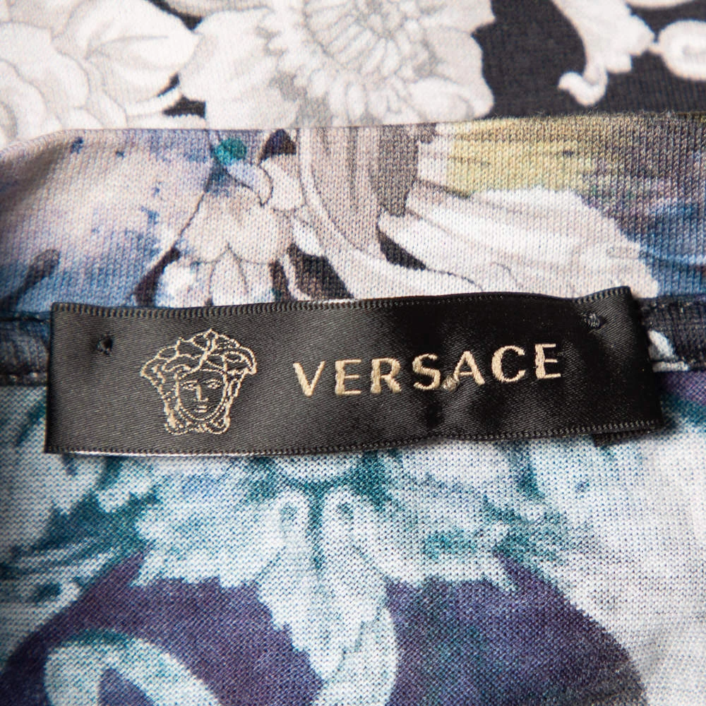 Versace Blue Printed Cotton Oversized Crewneck T-Shirt S For Women - Image 5