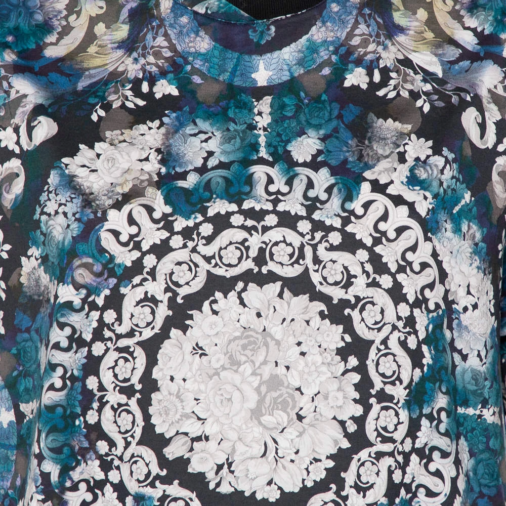 Versace Blue Printed Cotton Oversized Crewneck T-Shirt S For Women - Image 4