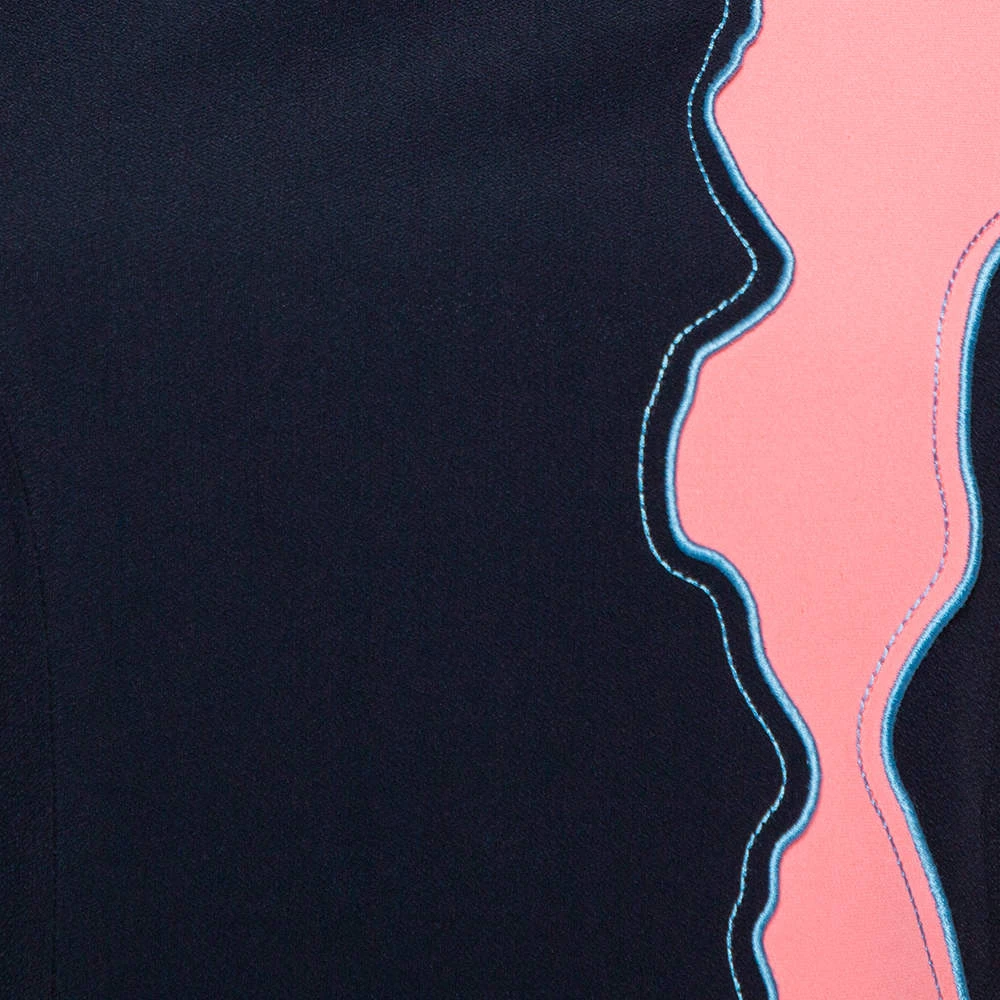 Versace Navy Blue & Pink Panelled Sheath Dress S For Women - Image 4