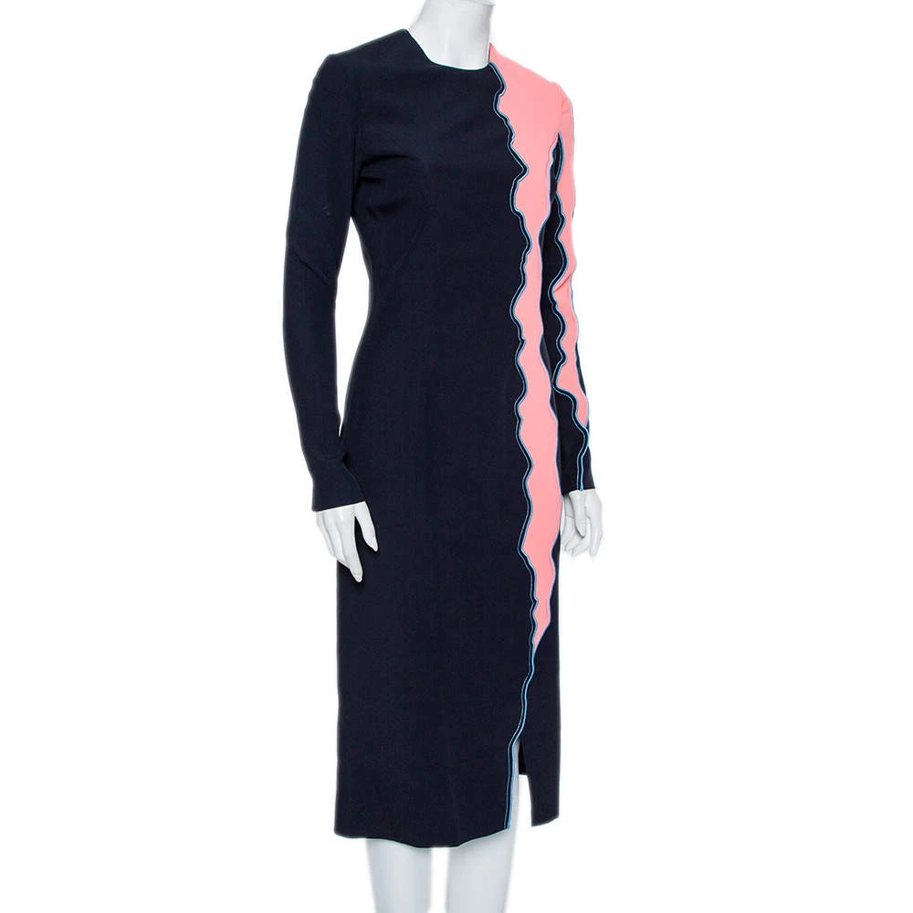 Versace Navy Blue & Pink Panelled Sheath Dress S For Women - Image 2