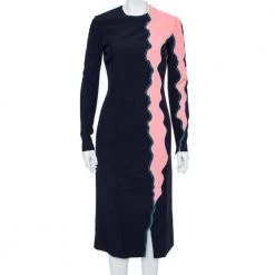 Versace Navy Blue & Pink Panelled Sheath Dress S For Women