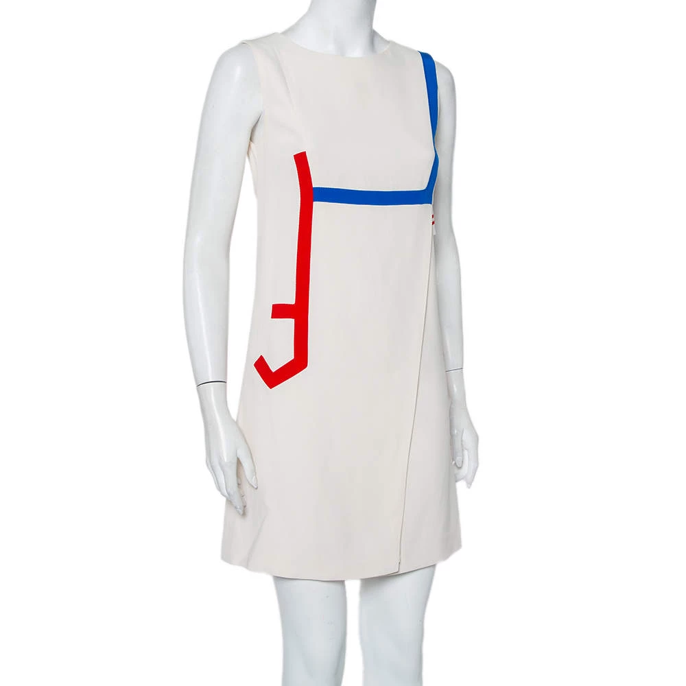 Versace Cream Silk Contrast Trim Cutout Detail Mini Dress S For Women - Image 2