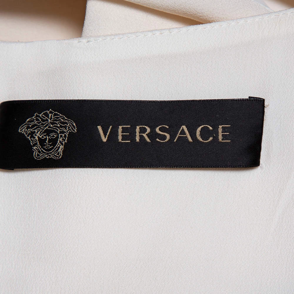 Versace Cream Silk Contrast Trim Cutout Detail Mini Dress S For Women - Image 5