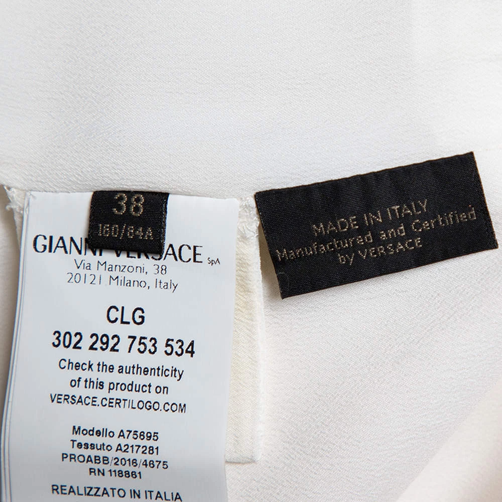 Versace Cream Silk Contrast Trim Cutout Detail Mini Dress S For Women - Image 7