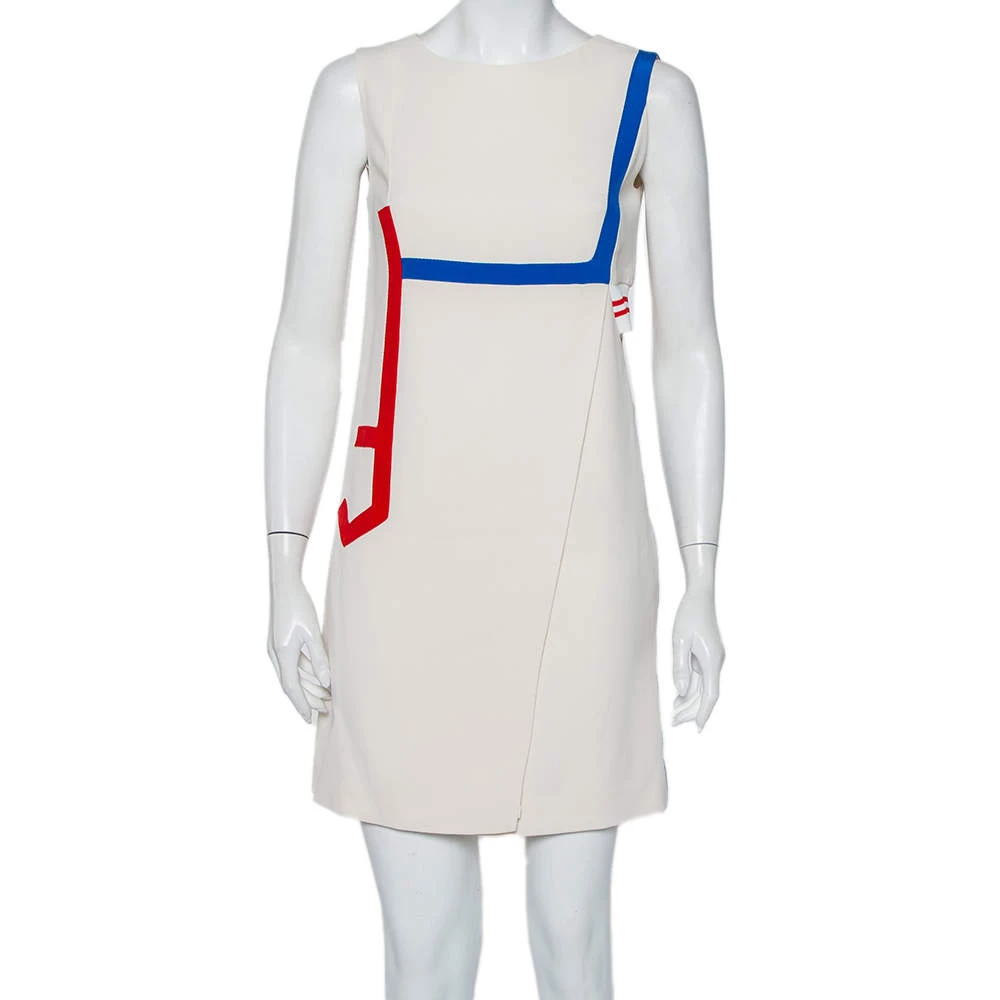 Versace Cream Silk Contrast Trim Cutout Detail Mini Dress S For Women