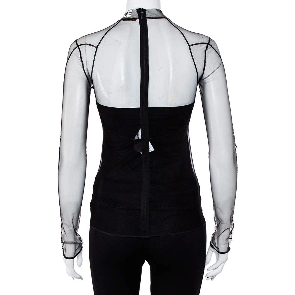 Versace Black Tulle Applique Detail Top S For Women - Image 3
