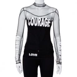 Versace Black Tulle Applique Detail Top S For Women