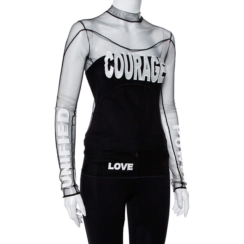 Versace Black Tulle Applique Detail Top S For Women - Image 2