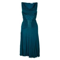 Versace Collection Teal Embellished Jersey Dress S For Women