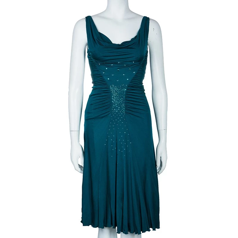 Versace Collection Teal Embellished Jersey Dress S For Women - Image 2