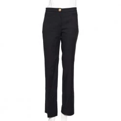 Versace Black Cotton Gold Logo Button Detail Formal Trousers L For Women