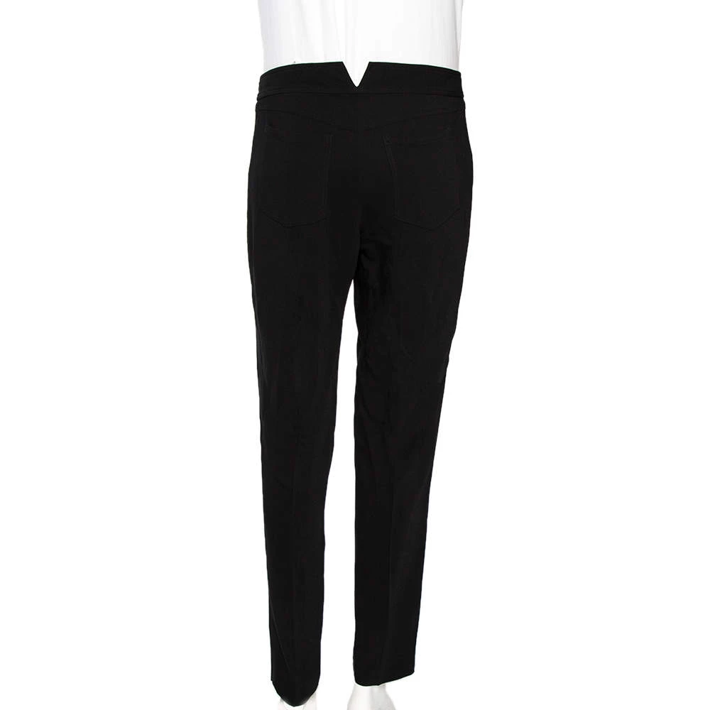 Versace Black Crepe Pleated Logo Button Detail Trousers L For Women - Image 3