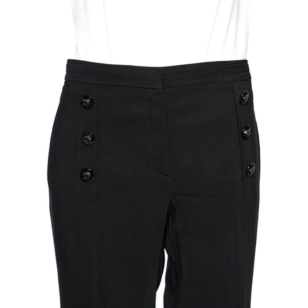 Versace Black Crepe Pleated Logo Button Detail Trousers L For Women - Image 4