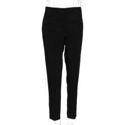 Versace Black Crepe Pleated Logo Button Detail Trousers L For Women