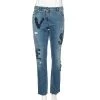 Versace Stone Washed Blue Cotton Logo Embroidered Jeans L For Women