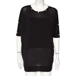 Versace Black Wool Medusa Button Detail Oversized Top M For Women
