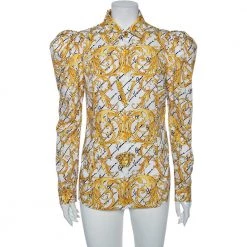 Versace White Baroque Printed Cotton Victorian Sleeve Detail Shirt M For Women