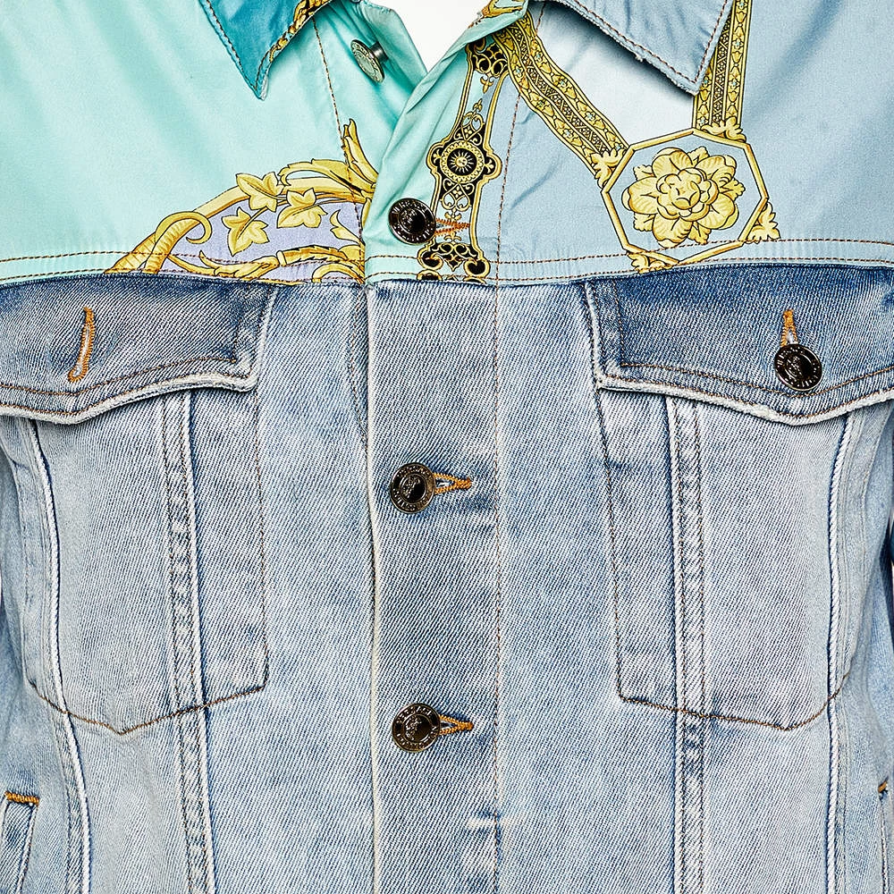 Versace Collection Blue Denim & Printed Synthetic Paneled Jacket M For Women - Image 4
