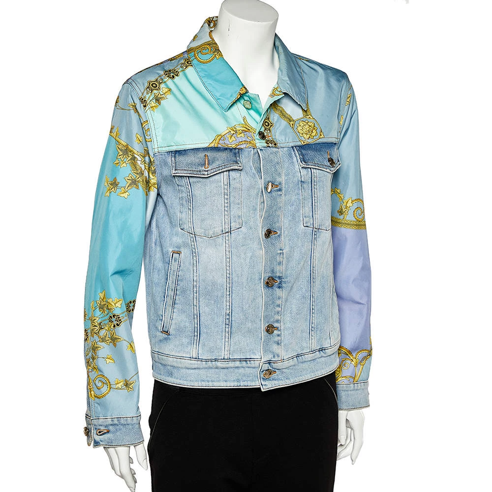 Versace Collection Blue Denim & Printed Synthetic Paneled Jacket M For Women - Image 2