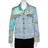 Versace Collection Blue Denim & Printed Synthetic Paneled Jacket M For Women