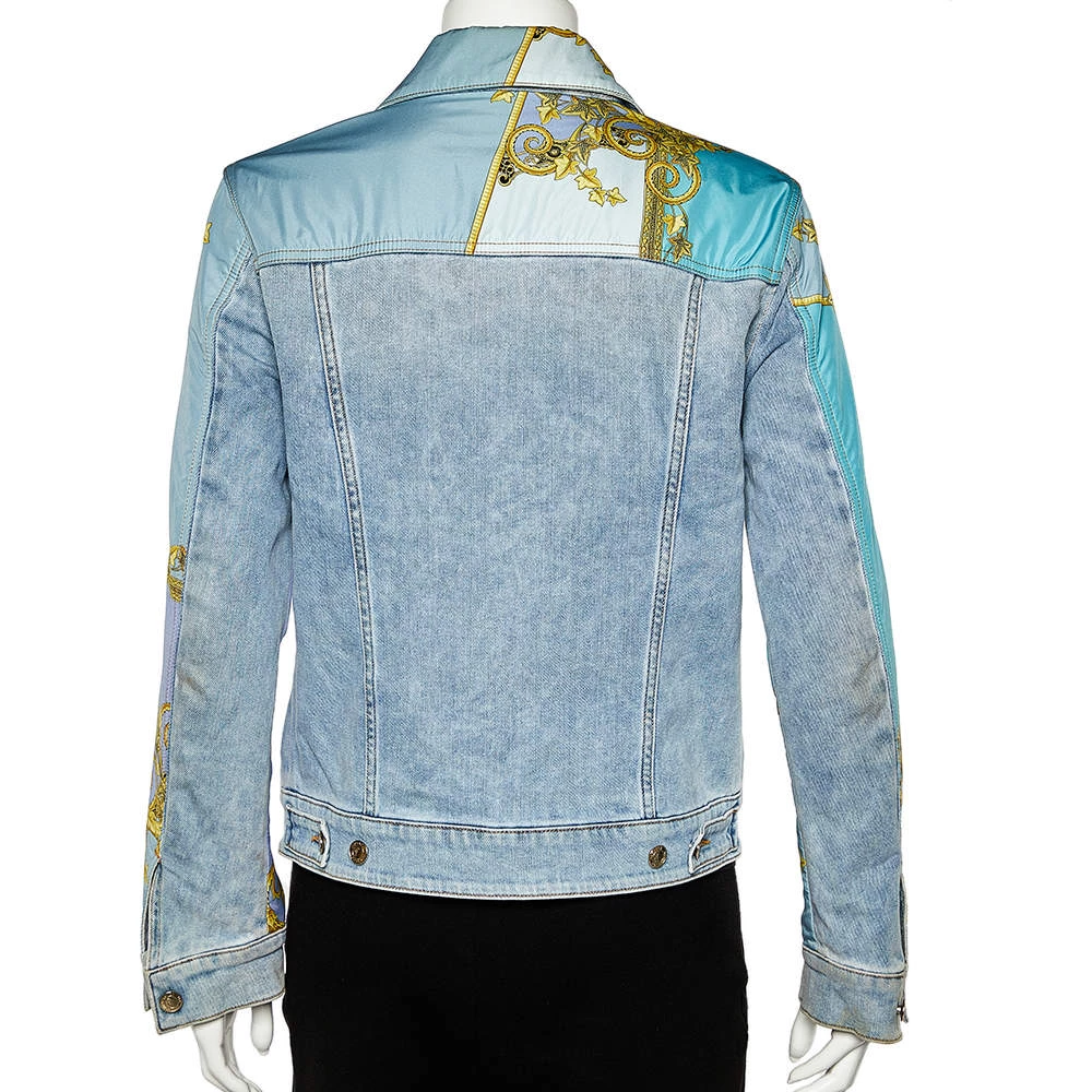 Versace Collection Blue Denim & Printed Synthetic Paneled Jacket M For Women - Image 3