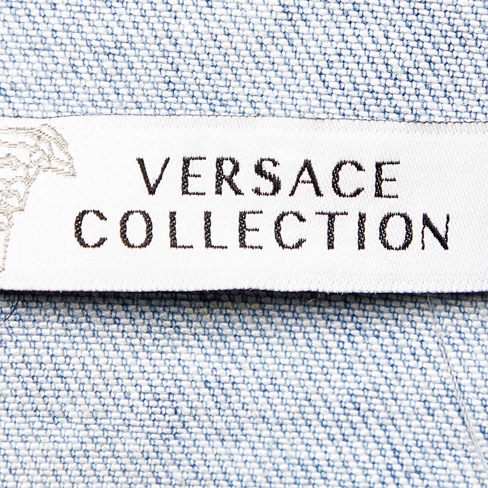Versace Collection Blue Denim & Printed Synthetic Paneled Jacket M For Women - Image 5