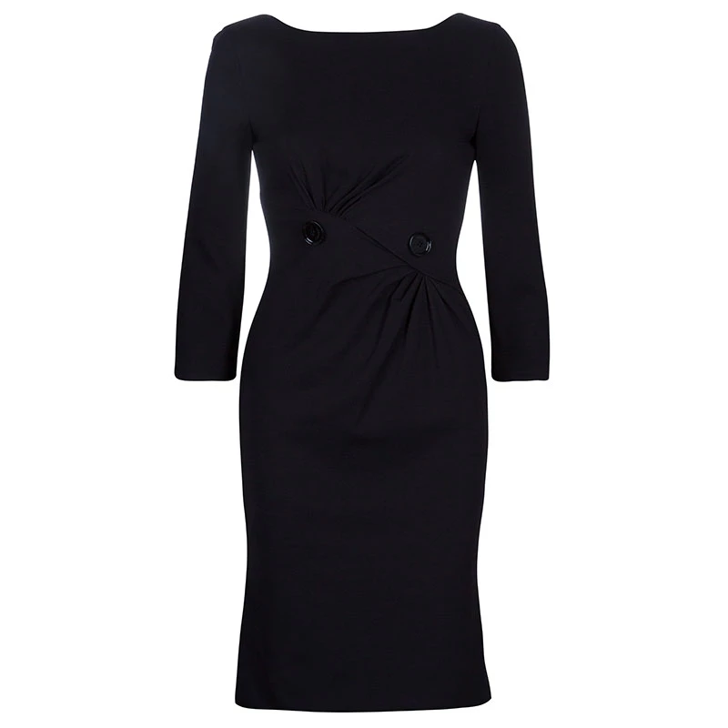 Versace Black Button Detail Long Sleeve Dress S For Women