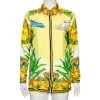 Versace Yellow Palm Tree Baroque Logo Printed Silk Shirt S For Women