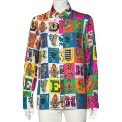 Versace Multicolor Baroque Alphabet Printed Silk Shirt M For Women