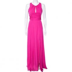 Versace Pink Silk Chiffon Draped Detail Sleeveless Maxi Dress M For Women