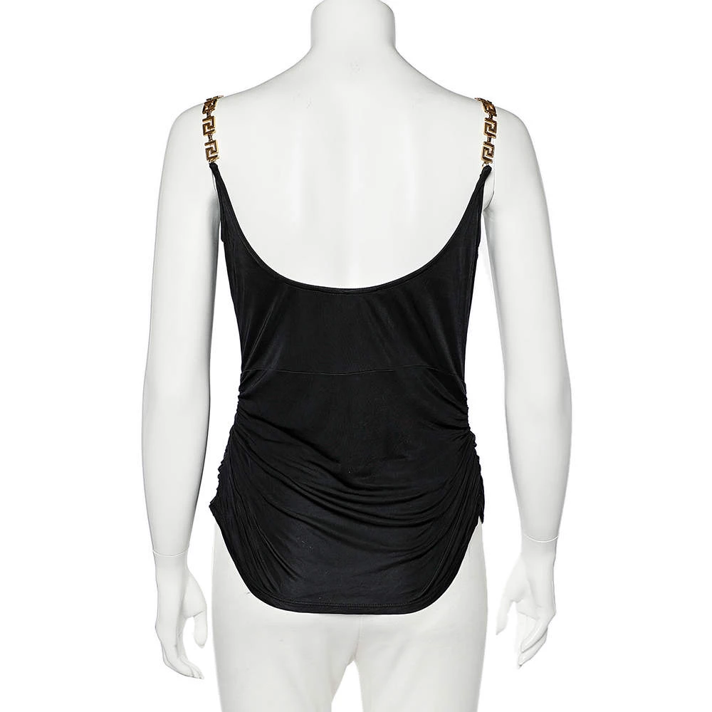 Versace Black Jersey Gold Logo Chain Strap Detail Top M For Women - Image 3