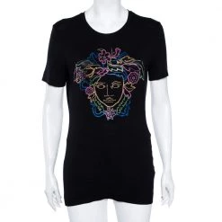 Versace Black Jersey Medusa Embellished Short Sleeve T-Shirt M For Women