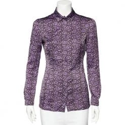 Versace Purple Printed Silk Button Front Shirt S For Women
