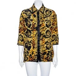 Versace Multicolored Printed Silk Cut Out Sleeve Detail Blouse L For Women
