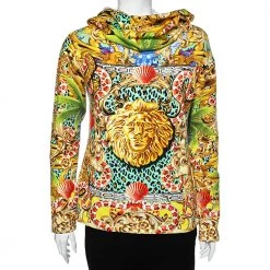 Versus Versace Multicolor Lion Parker Printed Cotton Fleece Hooded Sweatshirt L For Women