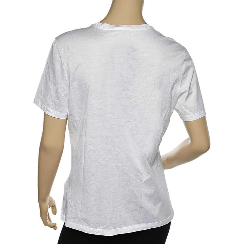 Versace White Logo Embellished Cotton Short Sleeve T-Shirt M For Women - Image 3