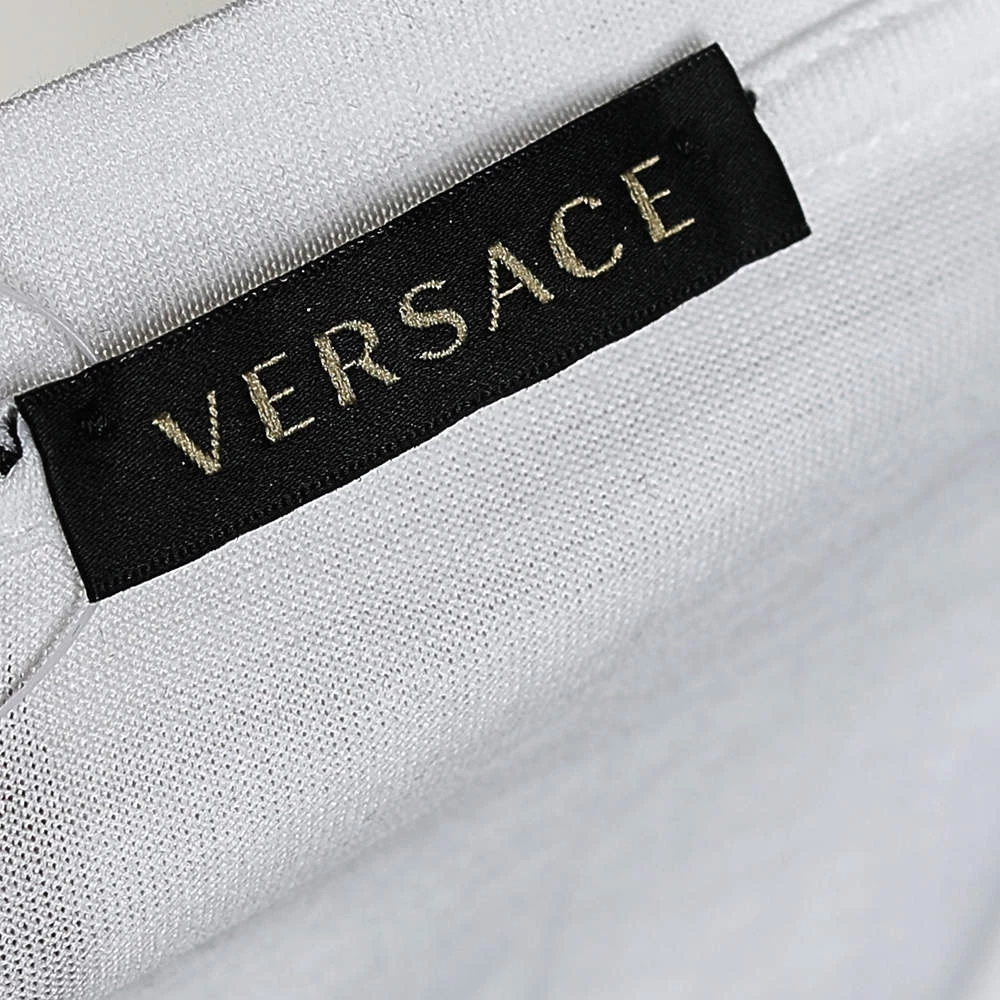 Versace White Logo Embellished Cotton Short Sleeve T-Shirt M For Women - Image 5