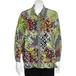 Versace Multicolored Printed Button Front Oversized Blouse L For Women