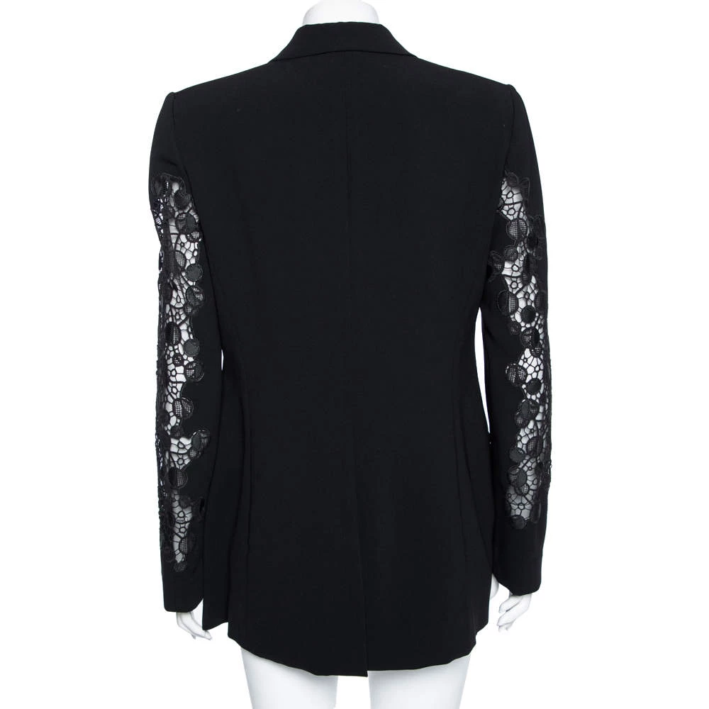 Versace Black Crepe & Lace Inset Detailed Single Breasted Blazer M For Women - Image 3
