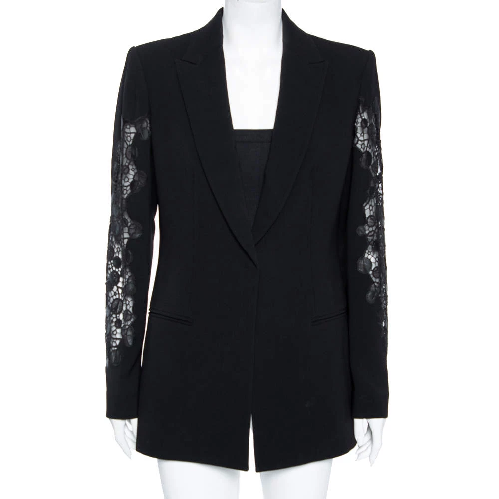 Versace Black Crepe & Lace Inset Detailed Single Breasted Blazer M For Women