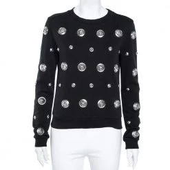 Versus Versace Black Cotton Embellished Crewneck Sweatshirt M For Women
