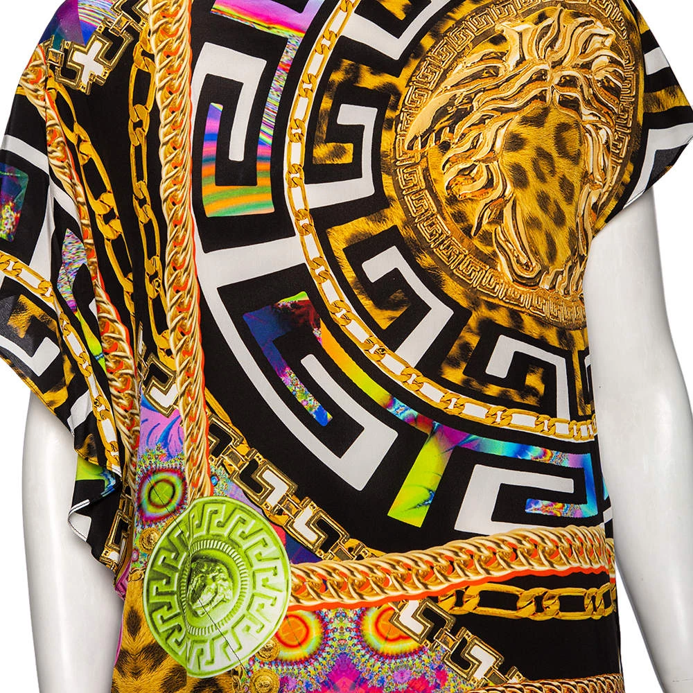 Versace Multicolored Medusa & Cheetah Printed Silk Blouse M For Women - Image 4