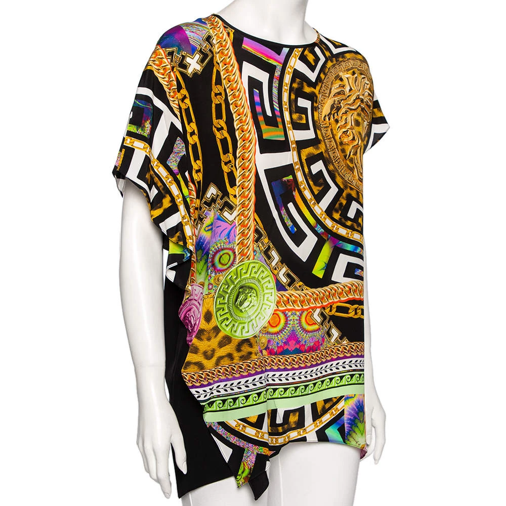 Versace Multicolored Medusa & Cheetah Printed Silk Blouse M For Women - Image 2