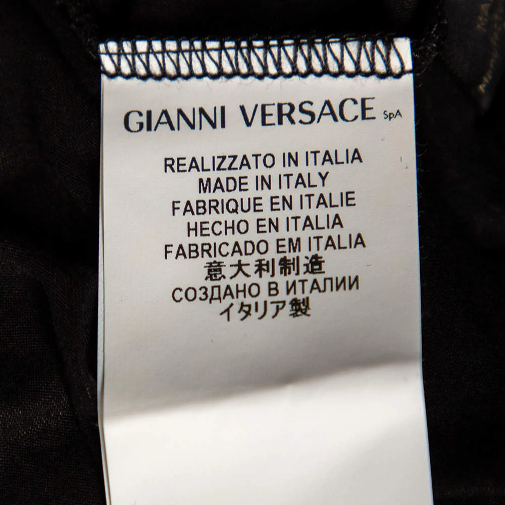 Versace Black Stretch Knit Medusa Embellished T-Shirt S For Women - Image 9