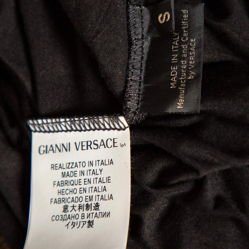 Versace Black Stretch Knit Medusa Embellished T-Shirt S For Women - Image 7