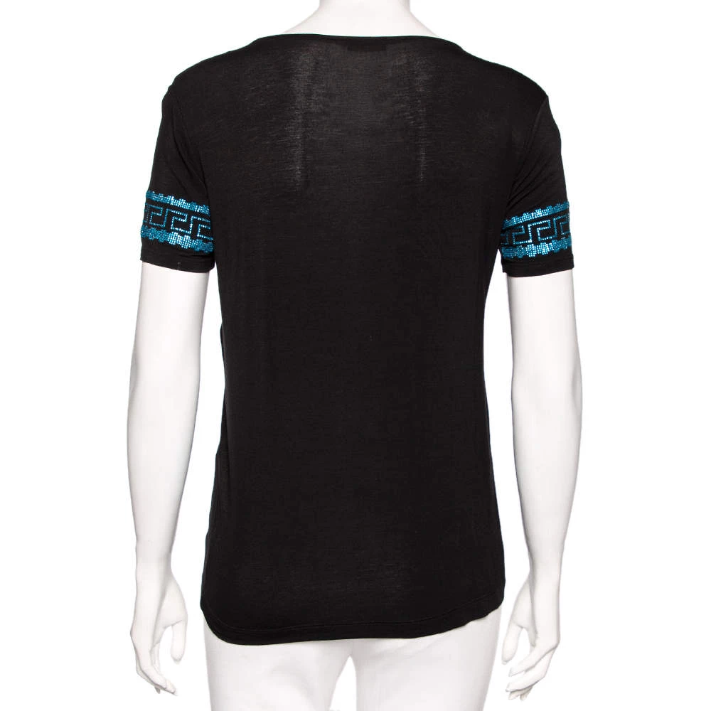 Versace Black Stretch Knit Medusa Embellished T-Shirt S For Women - Image 3