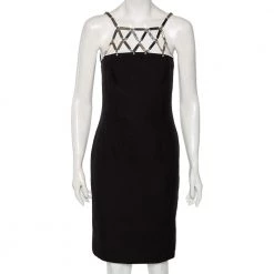 Versace Black Silk Crepe & Metal Chain Detailed Dress S For Women