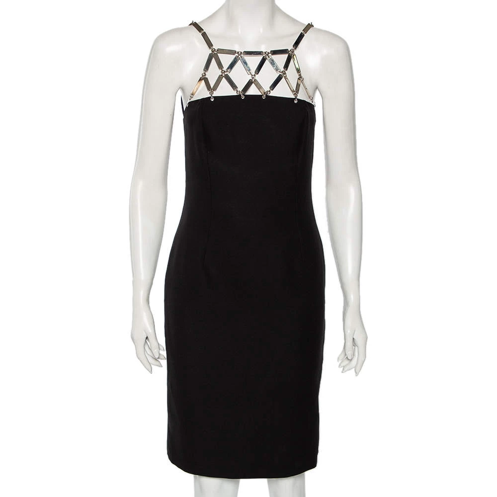 Versace Black Silk Crepe & Metal Chain Detailed Dress S For Women