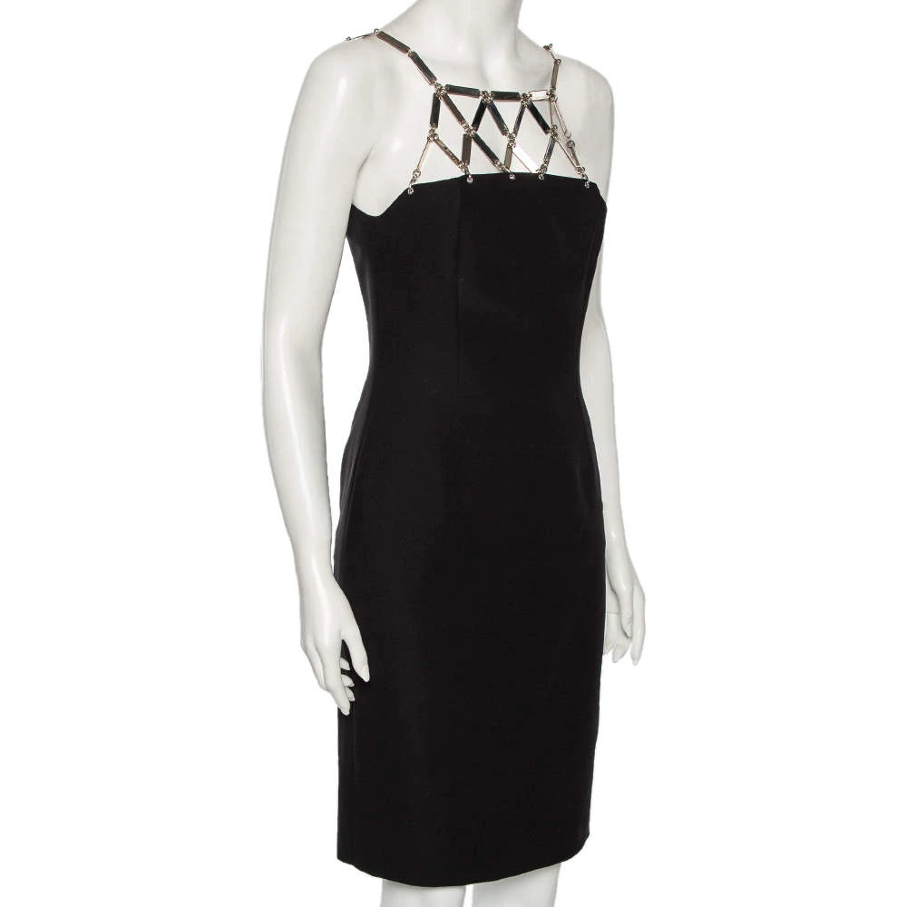 Versace Black Silk Crepe & Metal Chain Detailed Dress S For Women - Image 2
